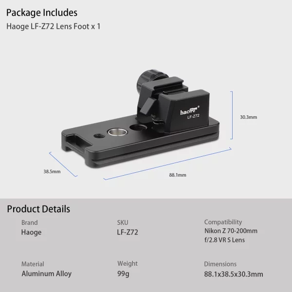 Haoge LF-Z72 Lens Foot for NIKON Z 70-200mm F2.8 VR-S