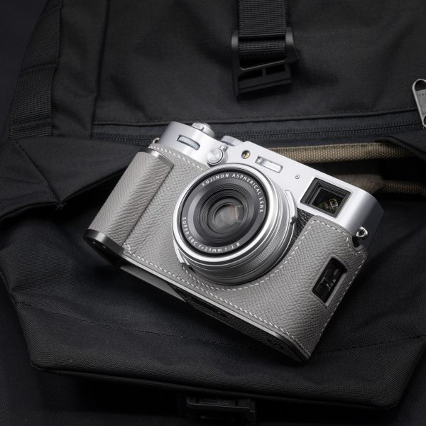 เคส Fuji X100VI แบบมีกริป สีเทา ฐานสีเงิน หนังคาเวียร์ Kontice Leather Case Gray