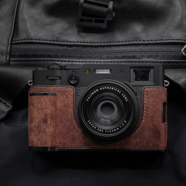 เคส Fuji X100VI แบบมีกริป สีน้ำตาล ฐานสีดำ หนัง Vintage Kontice Leather Case Brown