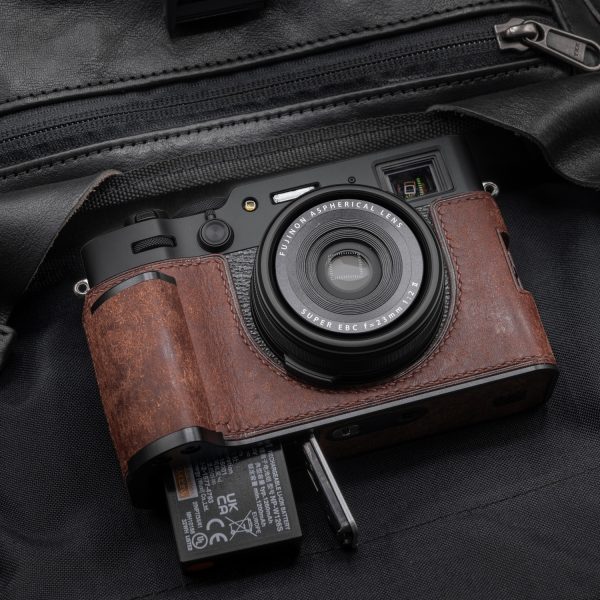 เคส Fuji X100VI แบบมีกริป สีน้ำตาล ฐานสีดำ หนัง Vintage Kontice Leather Case Brown