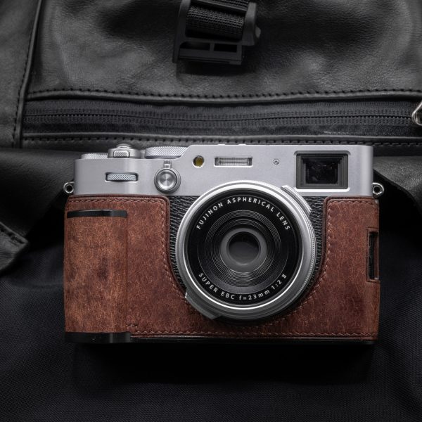 เคส Fuji X100VI แบบมีกริป สีน้ำตาล ฐานสีดำ หนัง Vintage Kontice Leather Case Brown